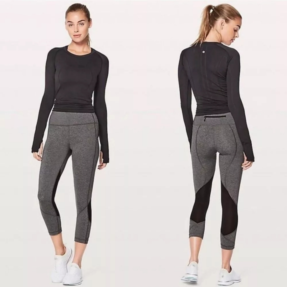 Lululemon Pace Rival Crop *22" Leggings Women's Sz 4 Heathered Black Gray